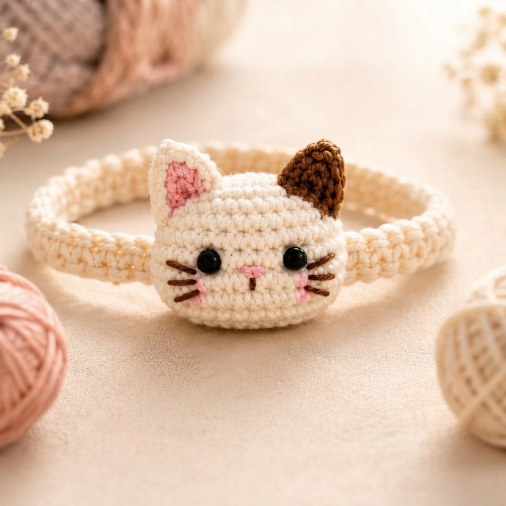 SO CUTE! Easy Crochet Kitten Bracelet Tutorial 9