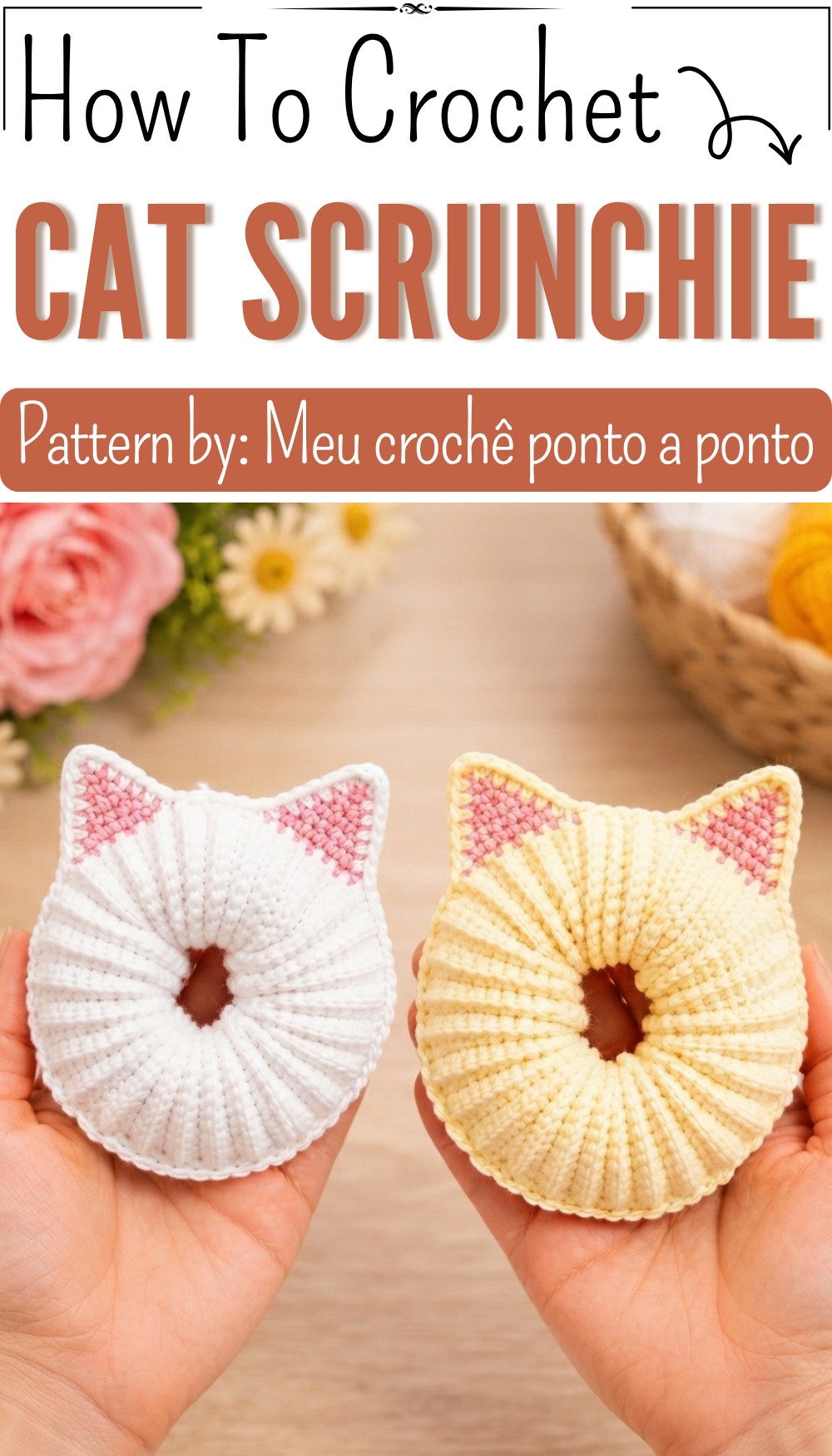 The Cutest Crochet Cat Scrunchie on YouTube! Easy Step-by-Step (8)
