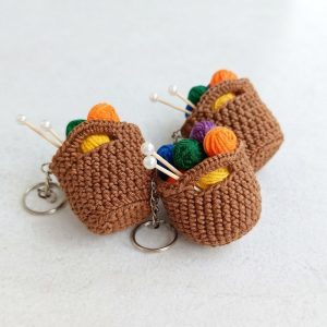Tiny Crochet Yarn Basket Keychain