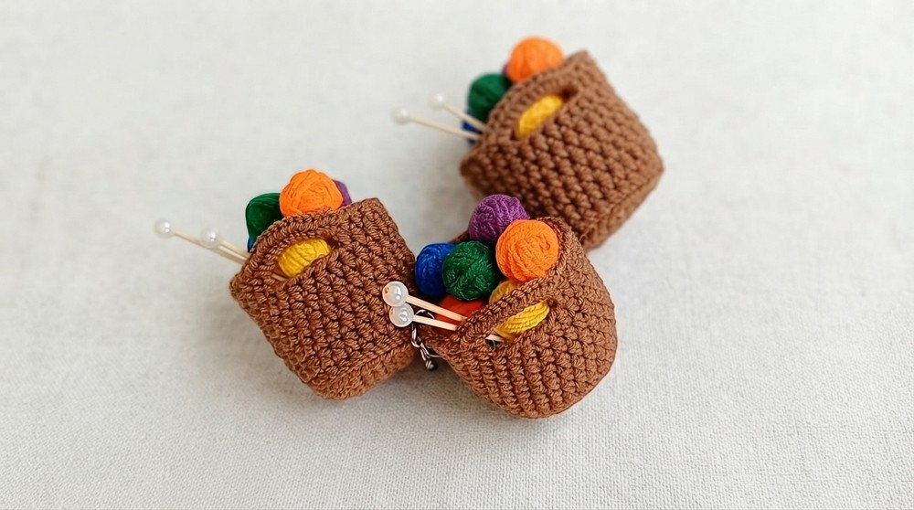 Tiny Crochet Yarn Basket Keychain