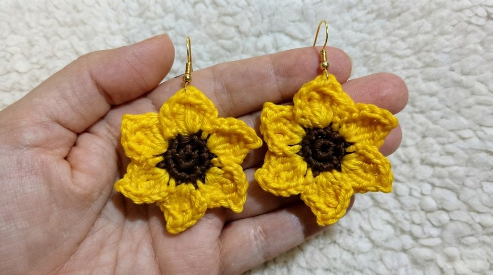 [Very easy] Sunflower crochet earring (2)