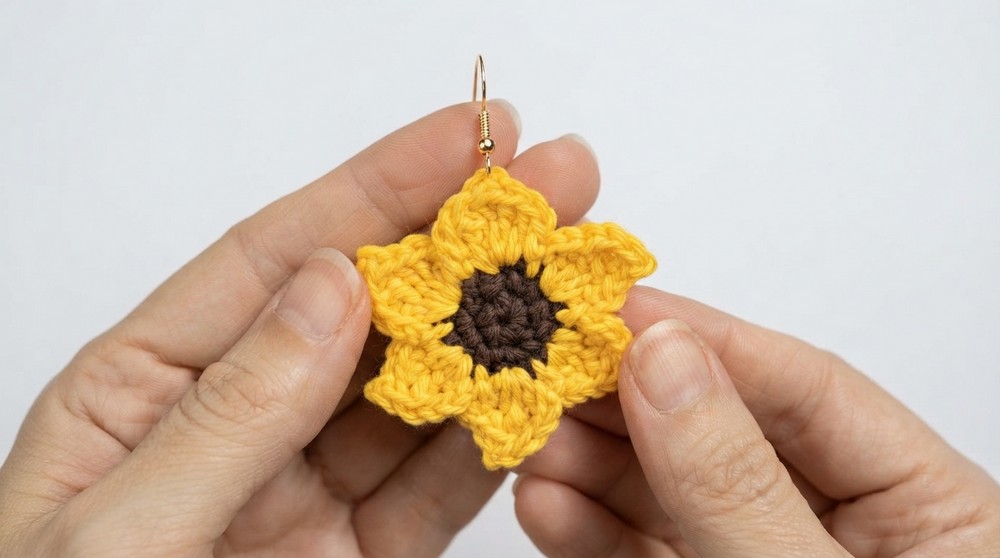 [Very easy] Sunflower crochet earring (7)
