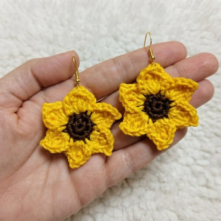 [Very easy] Sunflower crochet earring (9)