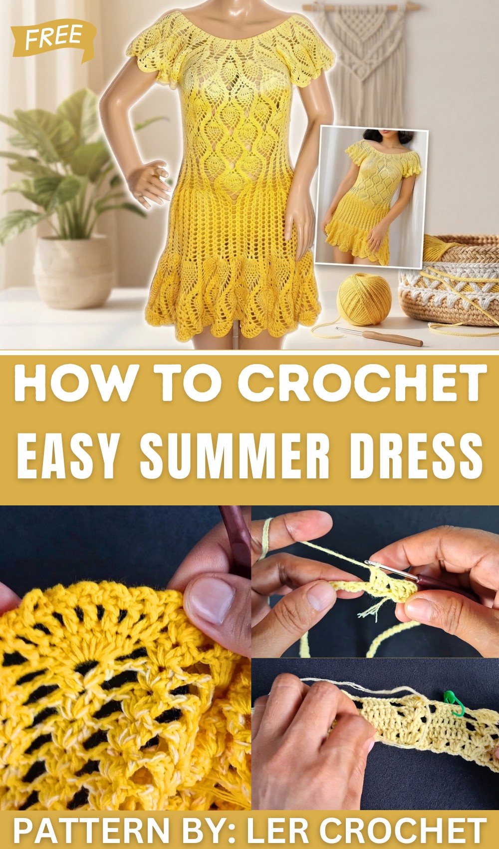 Crochet Summer Dress Tutorial Pineapple Stitch Dress Step by Step 1