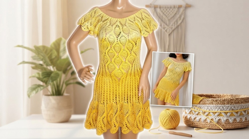 Crochet Summer Dress Tutorial Pineapple Stitch Dress Step by Step 2