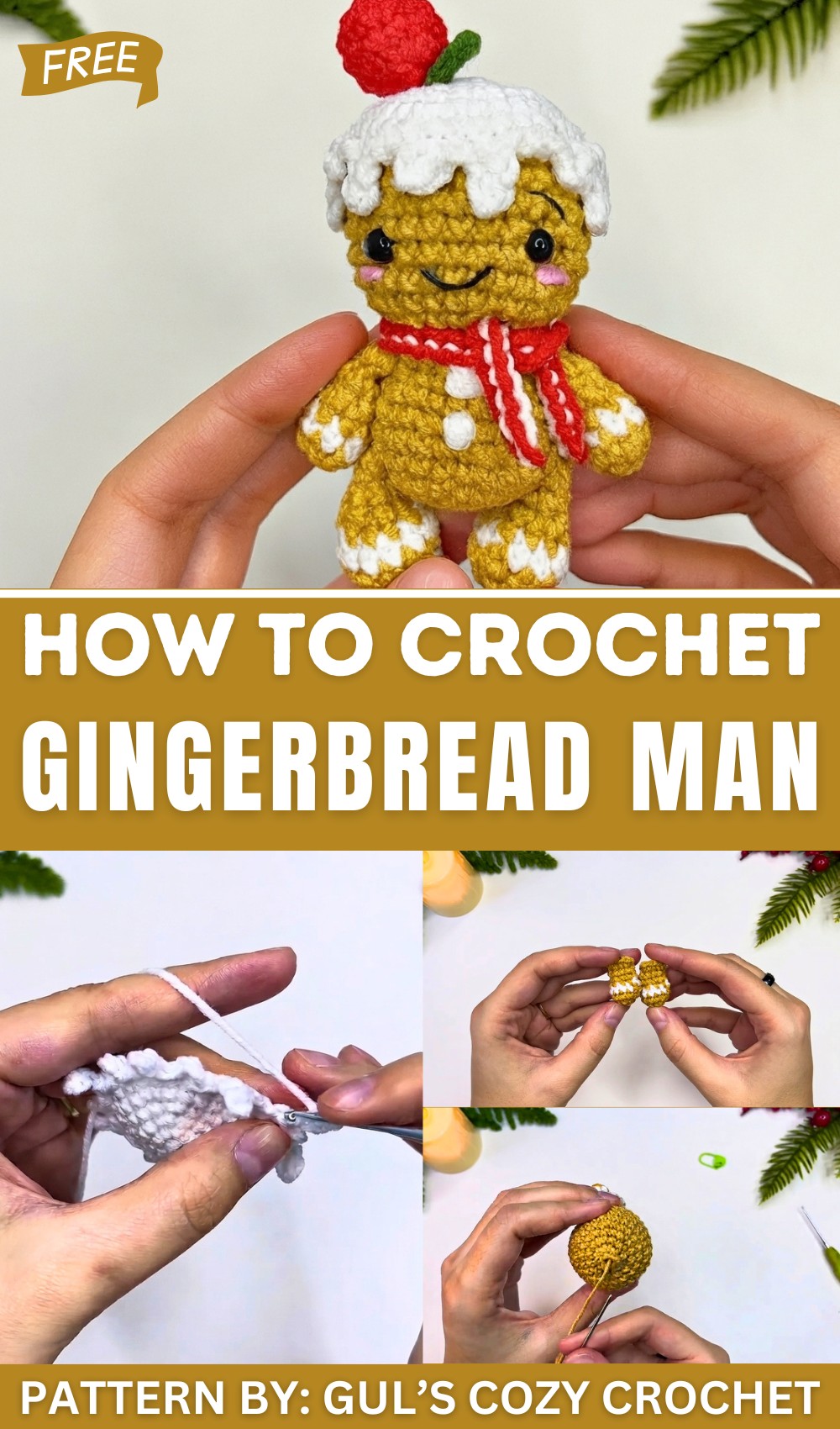 Gingerbread Man Crochet Tutorial Mini, Easy & No Sew! 1