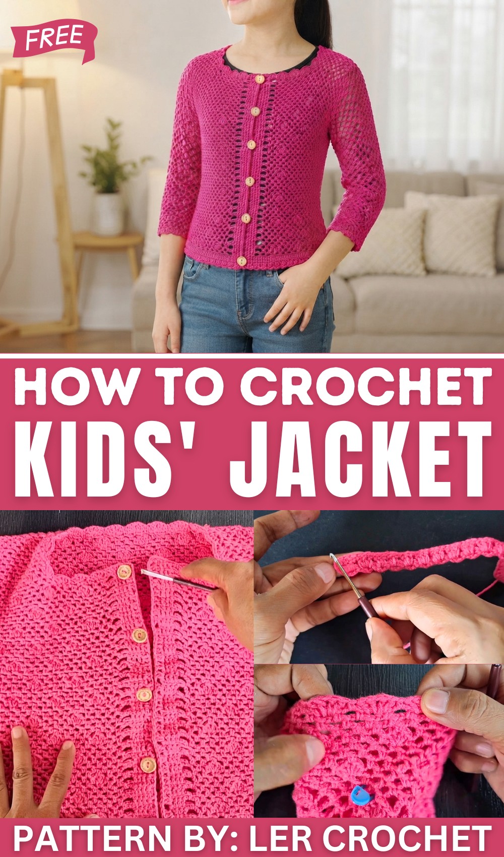How to Crochet a Kids' Jacket Beautiful Button-Up Jacket for Ages 11–13 1