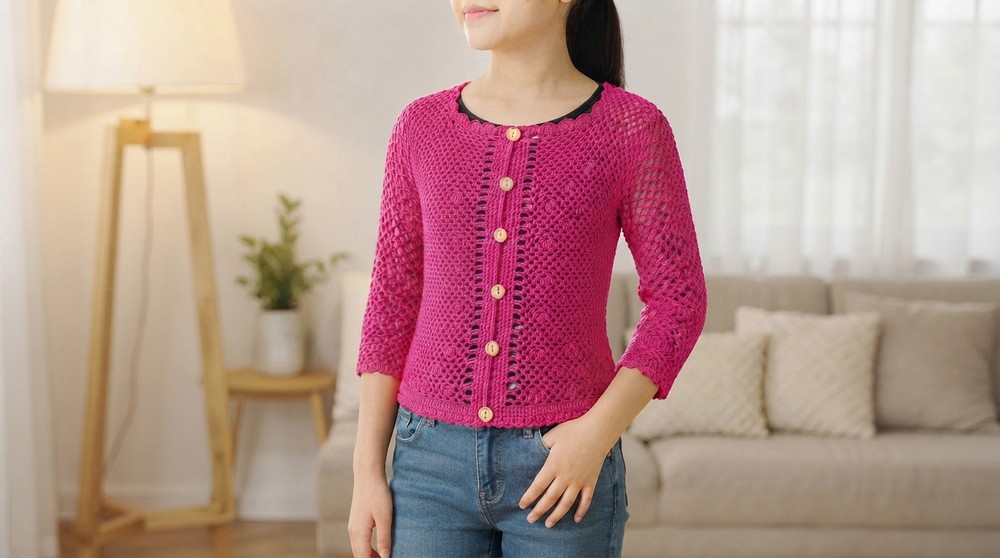 How to Crochet a Kids' Jacket Beautiful Button-Up Jacket for Ages 11–13 2