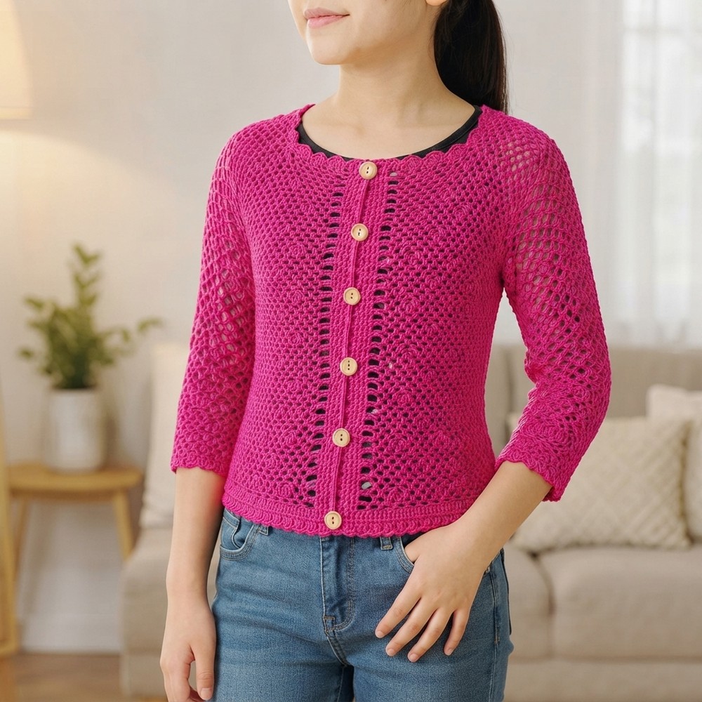 How to Crochet a Kids' Jacket Beautiful Button-Up Jacket for Ages 11–13 9