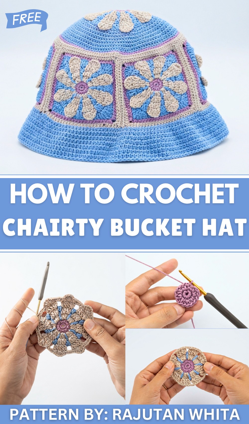 Crochet Daisy Flower Charity Granny Square Bucket Hat Tutorial