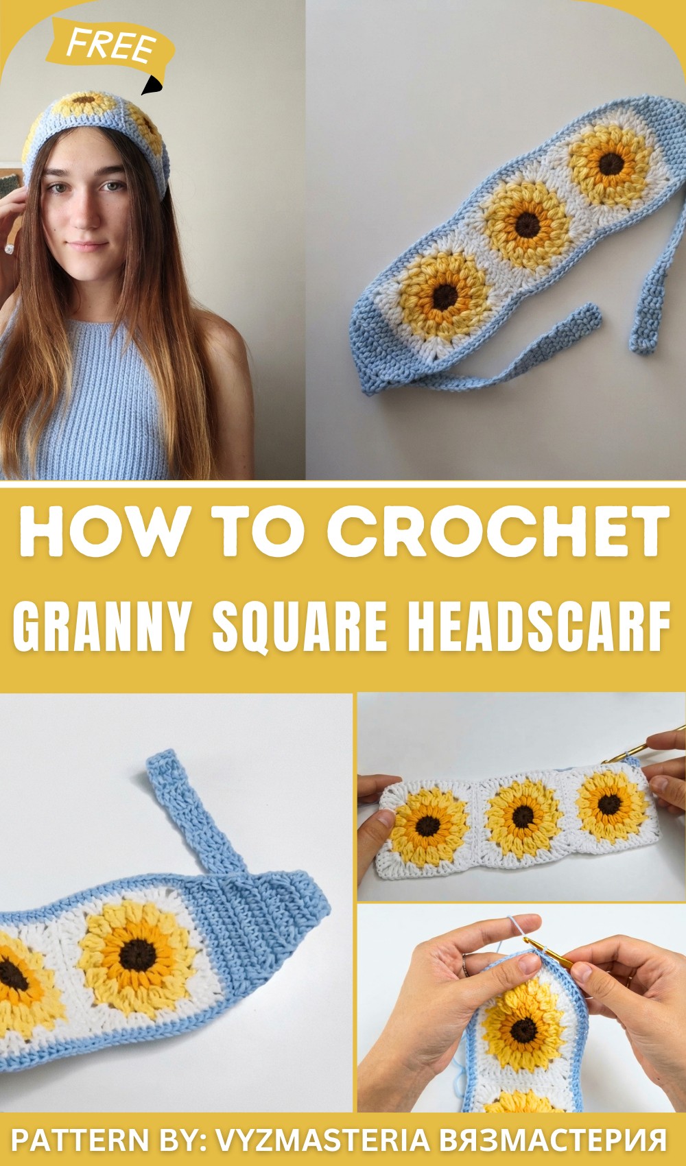How To Crochet Granny Square Headscarf 1