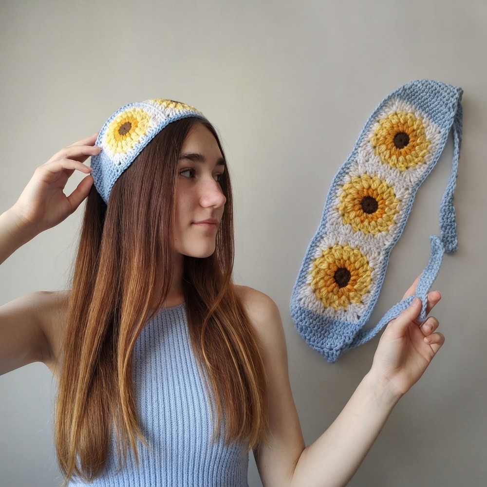 How To Crochet Granny Square Headscarf 10