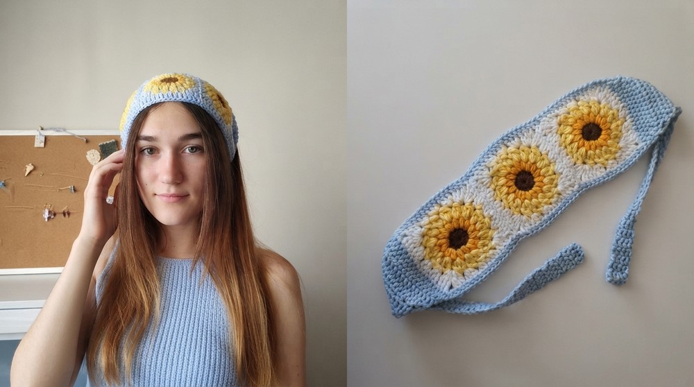 How To Crochet Granny Square Headscarf 2