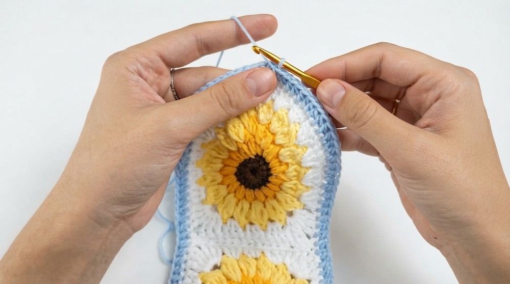 How To Crochet Granny Square Headscarf 5