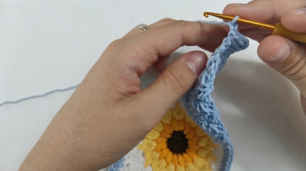 How To Crochet Granny Square Headscarf 6