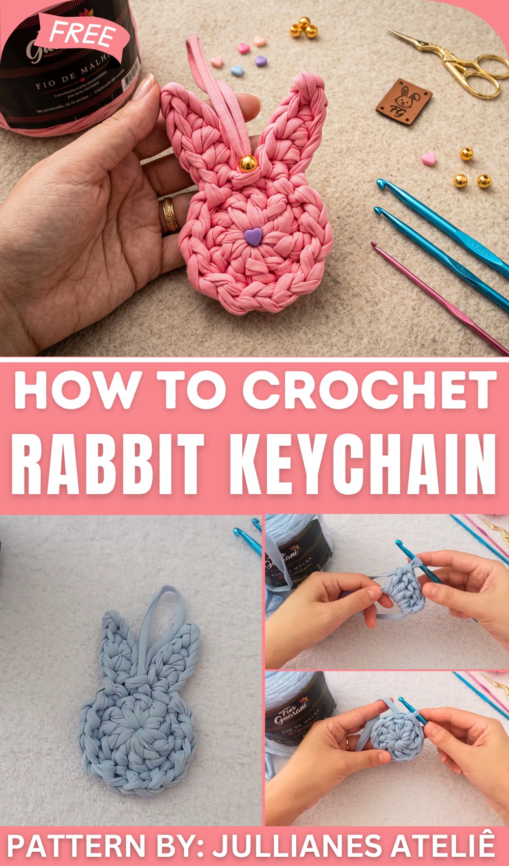 How To Crochet Rabbit Keychain With T-shirt Yarn 1