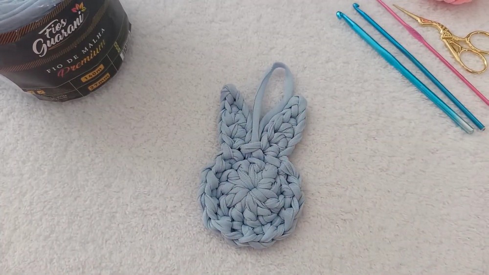 How To Crochet Rabbit Keychain With T-shirt Yarn 7