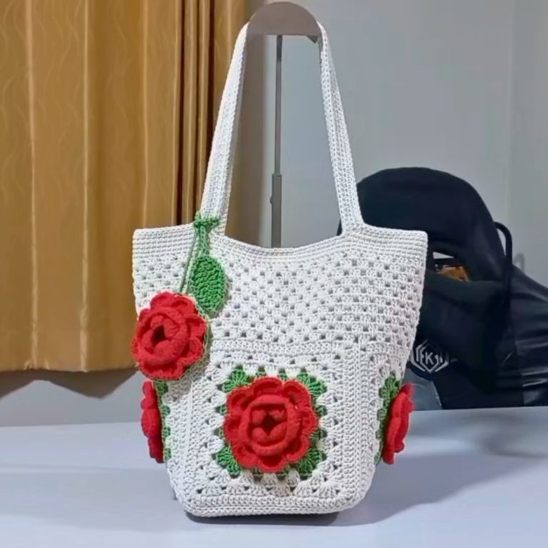 How To Crochet Rose Bag 12