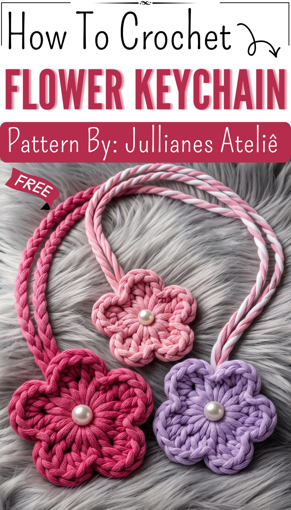 How to Crochet Flower Keychain Tutorial - 3 Designs 7
