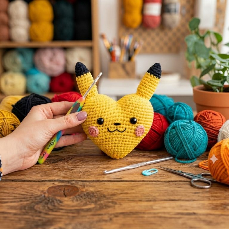 How to Crochet a Pikachu Heart Keychain 11
