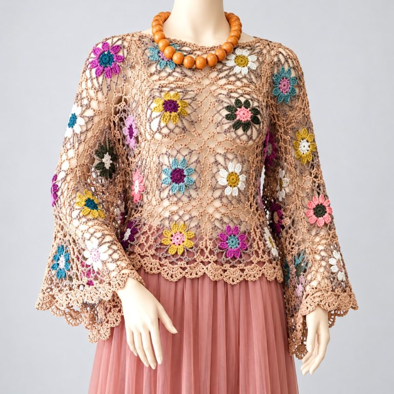Crocheted spring bohemian blouse (9)