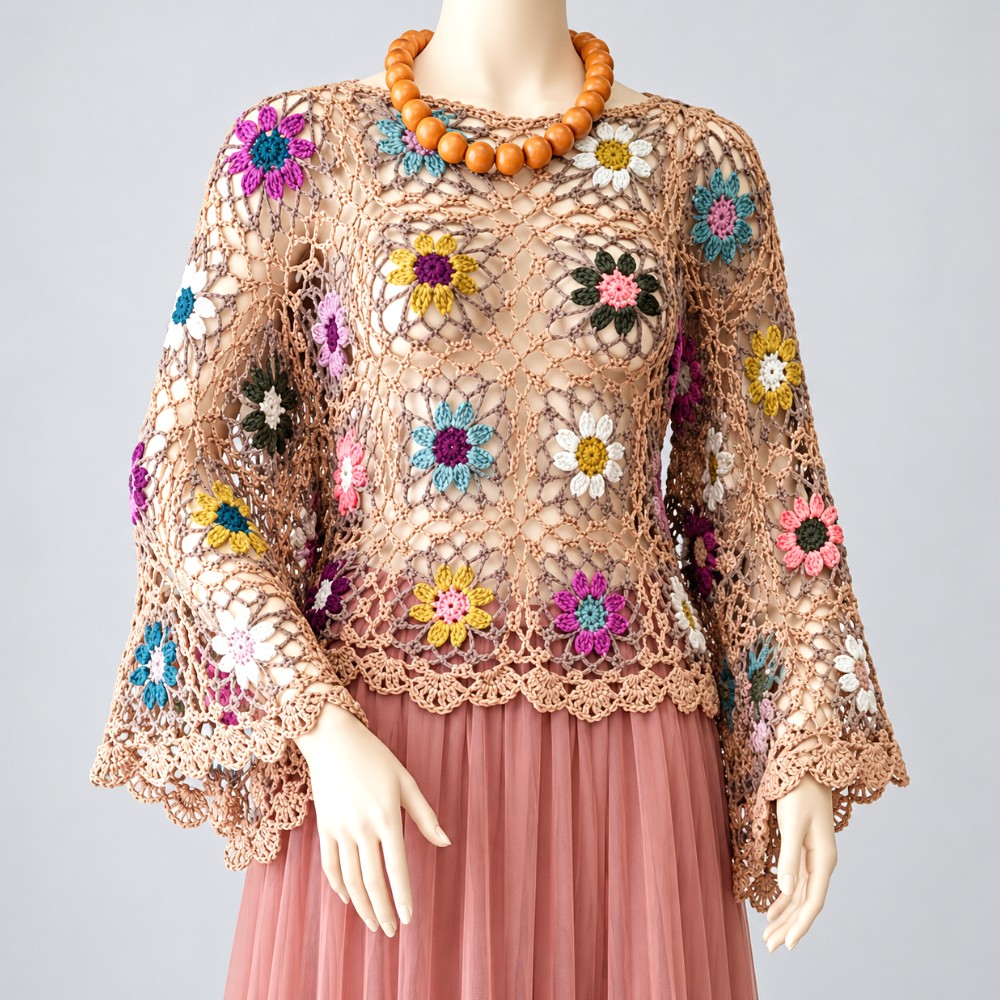Crocheted spring bohemian blouse (9)